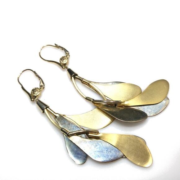 Vintage Monet Three Strand Dangle Necklace Earrings Set, Gold Tone, 1990s - Picture 4 of 6